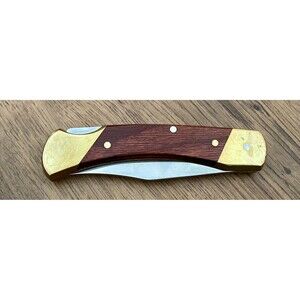 Schrade + Uncle Henry Folding Pocket Knife LB7 Wood Handle Leather Case VINTAGE